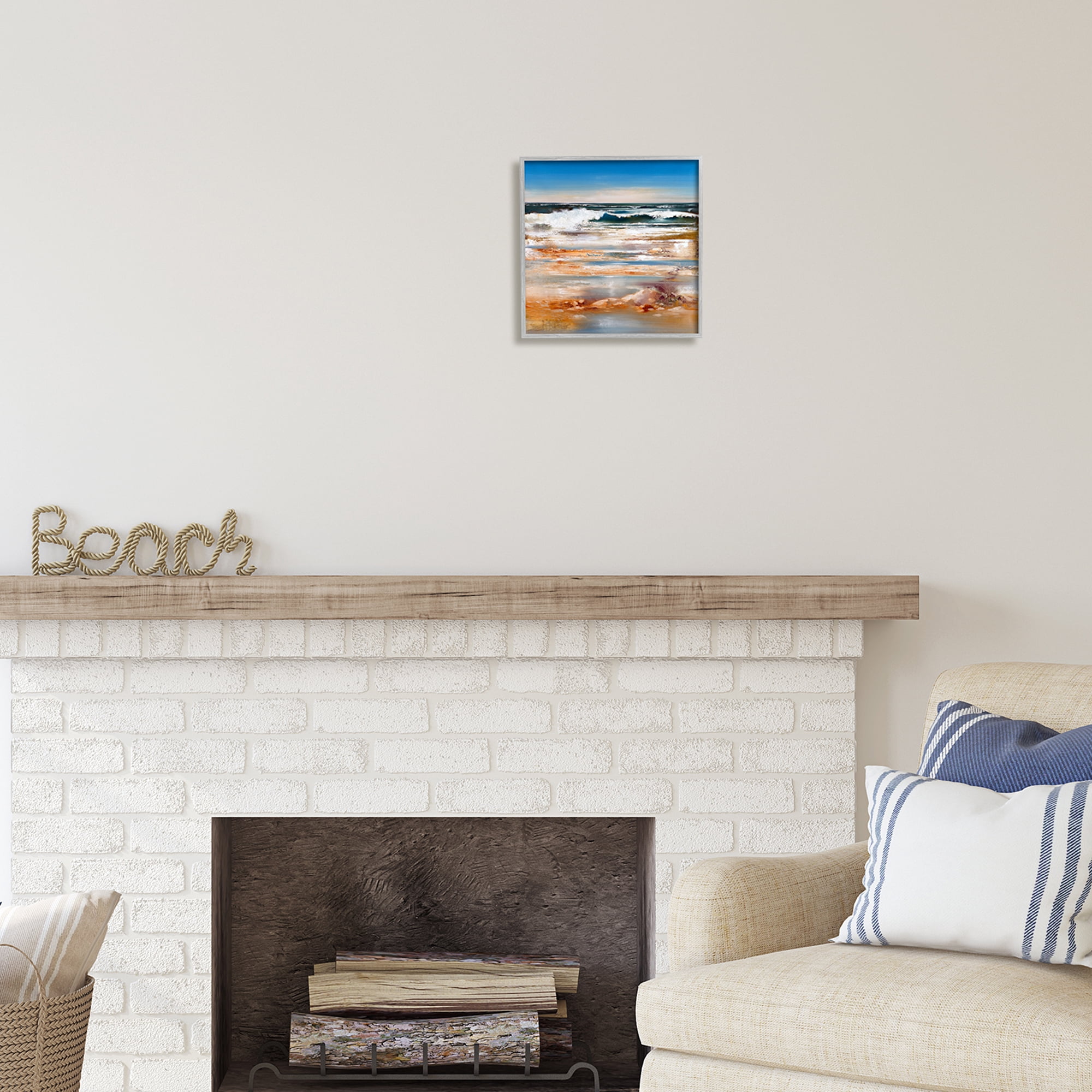 Stupell Industries Rolling Waves Abstract Shore Abstract Painting Gray Framed Art Print Wall Art, 12 x 12