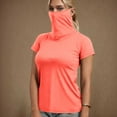 thumbnail image 2 of successthop Sun Shirts for Women UV Protection with Face Cover Short Sleeve Solid Jacket for Outdoor Driving Traveling Hiking Fishing Orange L, 2 of 7