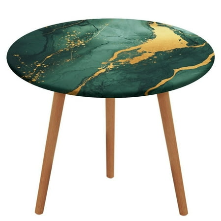 

Colorful Marble Green Gilding (6) Round Fitted Tablecloth Elastic Table Cover Waterproof Dining for Indoor Outdoor Decor Table Cloth
