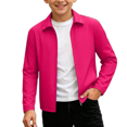 thumbnail image 3 of Husipze Boys Girls Lightweight Cardigan Jacket Full Zip Lapel Collar Windproof with Pockets Casual Water Resistant Fall Winter Outerwear Hot Pink 14-15 Years, 3 of 10