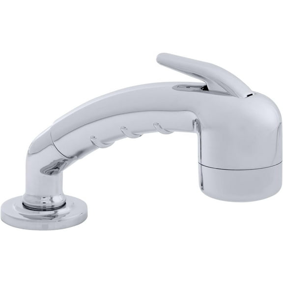 Ambassador Marine Deck-Mount Sprayer- Small Chrome Sprayer (No Eyelet for Hanging) w/Elbow, 6' White Rubber Hose, Low Profile Holder - 134-0020-CW-W