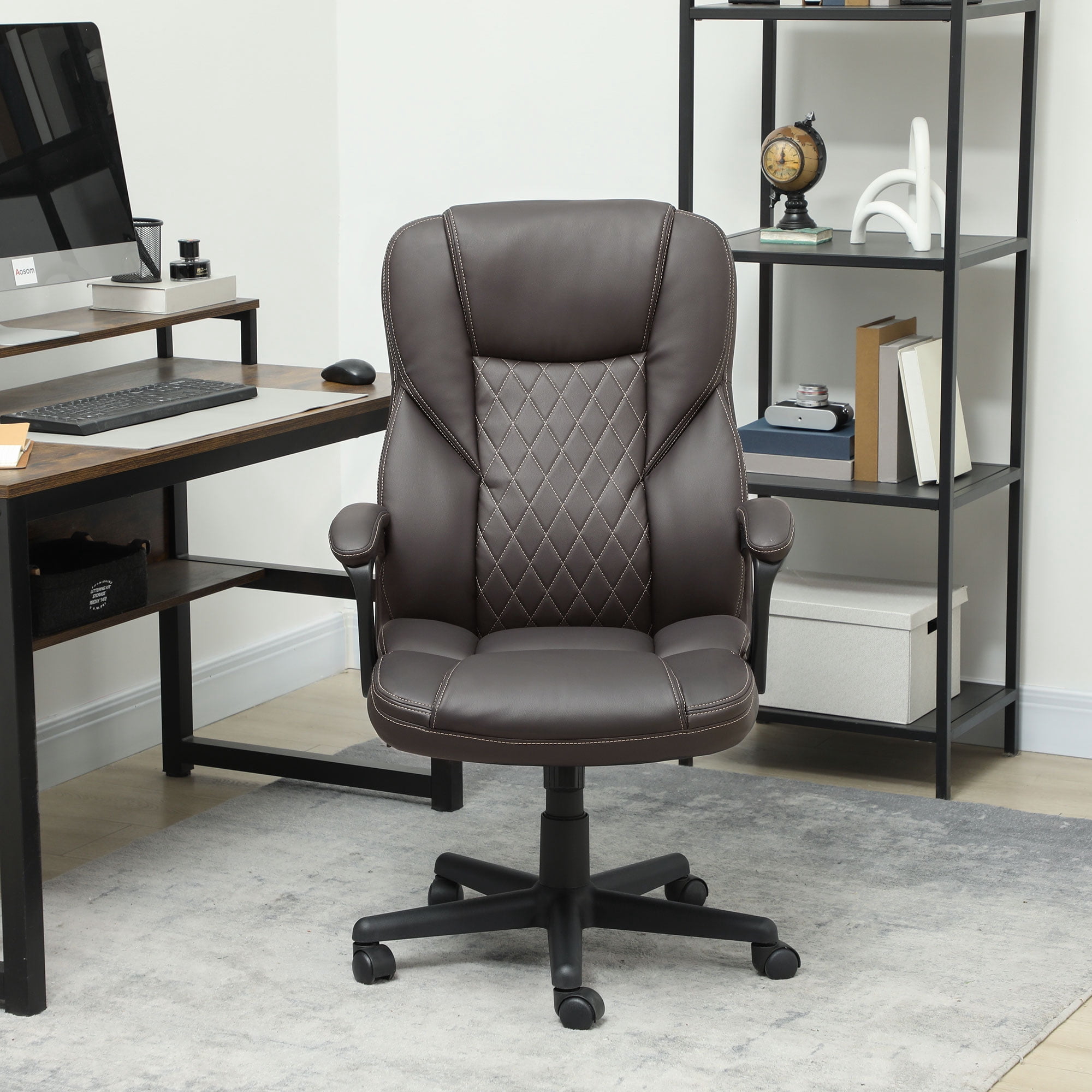HOMCOM Executive Office Chair PU Leather Desk Chair with High Back Brown