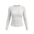 thumbnail image 7 of hotojiny Womens Long Sleeve T Shirts Stretchy Crew Neck Ruched Fall Winter Top Soft Slim Fit Basic Tee Going out Outfit(White,X-Large), 7 of 7