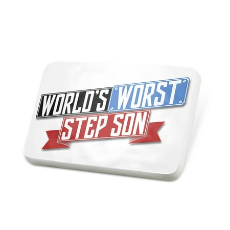 Porcelein Pin Funny Worlds worst Step-Son Lapel Badge – NEONBLOND