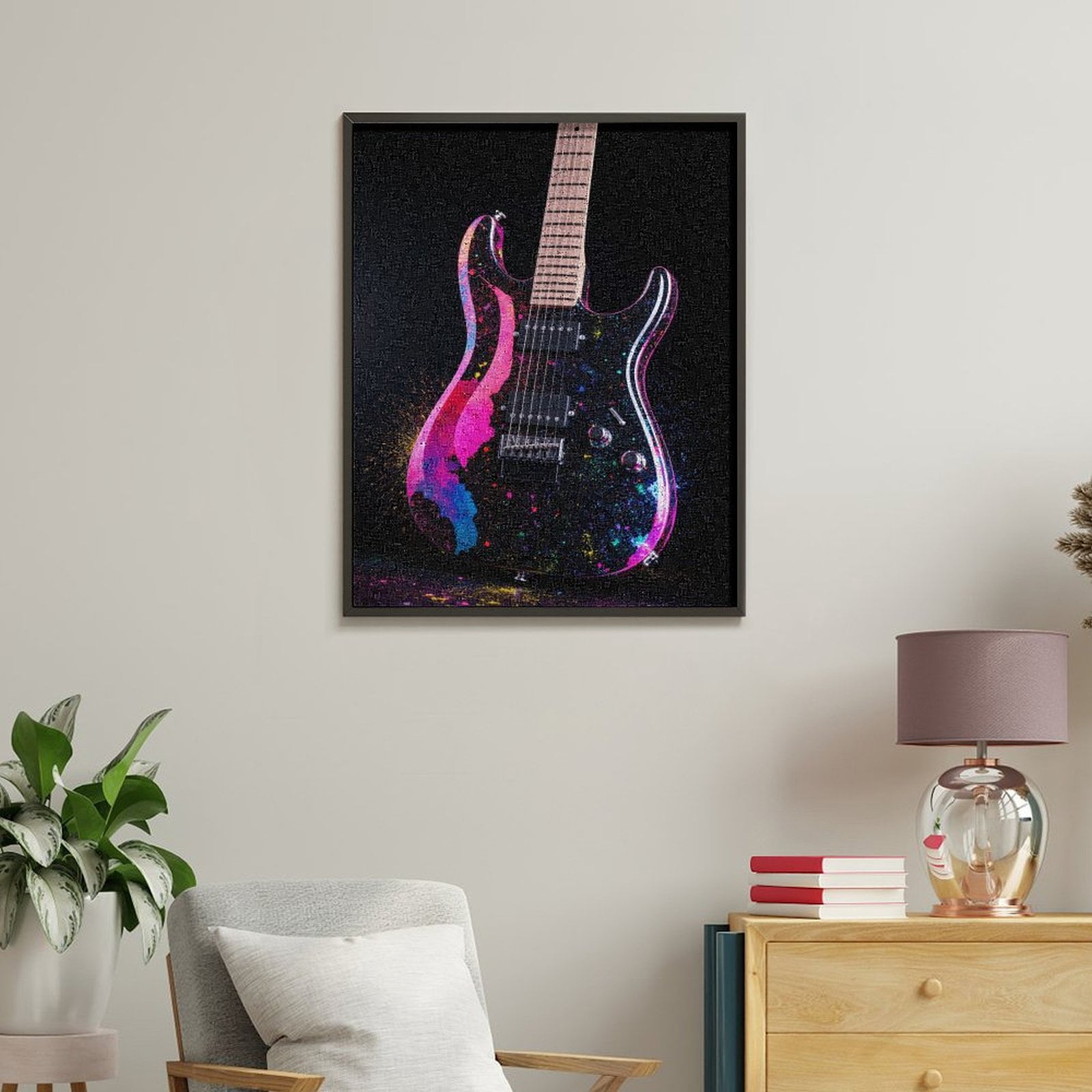 Paint By Numbers Kit for Adults Beginner - DIY Guitar Splash Colors Canvas Painting Kits for Adults, Frameless Paint By Number for Adults for Home Wall Decor 16x20 Inch