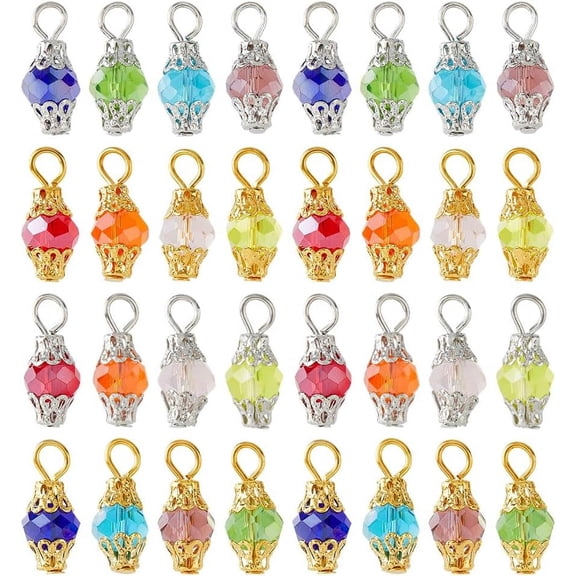 160Pcs 16 Colors Glass Beads Charms Crystal Dangle Charms Pendant with Iron Loops for DIY Jewelry Necklace Bracelet Dangle