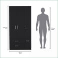 thumbnail image 3 of Chests & Wardrobes | Sebree 71” High Armoire Wardrobe Closet with 2 Drawers, 4 Doors, 6 Shelves, Hanging Rod | Black | Particle Board, 3 of 8