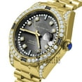 thumbnail image 3 of Mens Full Stainless Steel Black Onyx Dial Simulated Diamond Gold Tone 40mm Presidential Watch, 3 of 8