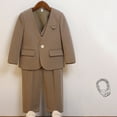 thumbnail image 2 of AHTJRT Girls Boys Formal Suit 2 Pieces Set V Neck One Button Blazer and Pants Outfits Dress Tuxedos Suits for School Party Wedding Brown 2-3 Years, 2 of 4