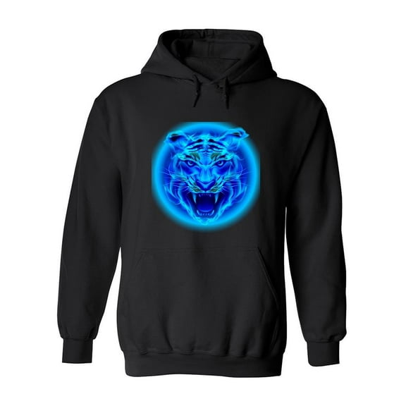 Tiger Head Blue Design Hoodie Men -Image by Shutterstock, Male Large
