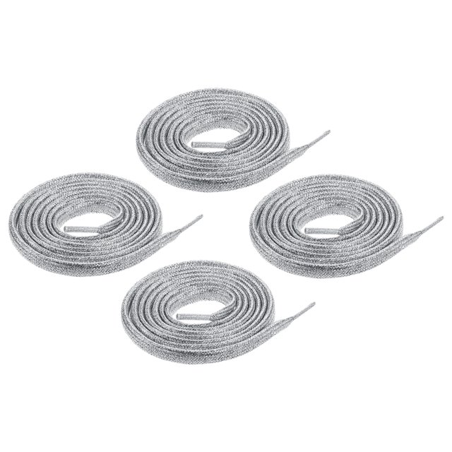 2 pares de cordones planos brillantes, 43" cordones metálicos brillantes para zapatillas, botas, patines, zapatos de correr, plateado