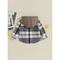 thumbnail image 4 of Toddler Baby Boy Girl Fall Winter Clothes Flannel Hooded Plaid Shirt Jacket Button Down Shacket, 4 of 7