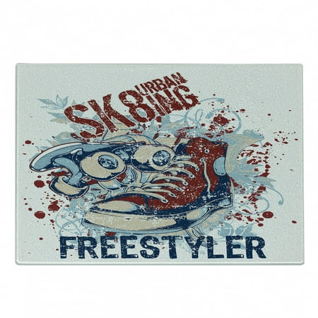 

Sports Cutting Board Skateboarding Graphic with Distressed Complex Effects Action Sports Hipster Culture Decorative Tempered Glass Cutting and Serving Board Small Size Blue Red by Ambesonne