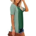 thumbnail image 5 of Womens Fake Fake Two-Piece Tops Boat Neck Blouse Short Sleeve T-Shirts Striped Top Front Pleated Layered T Shirt 2025 Trendy Casual Tees Ladies Chic Summer Top, 5 of 7
