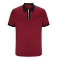 thumbnail image 5 of POTETI Collared Mens Polo Shirts Casual Short Sleeve Shirts Quarter Zip Solid Pockets Patchwork Tops, 5 of 5
