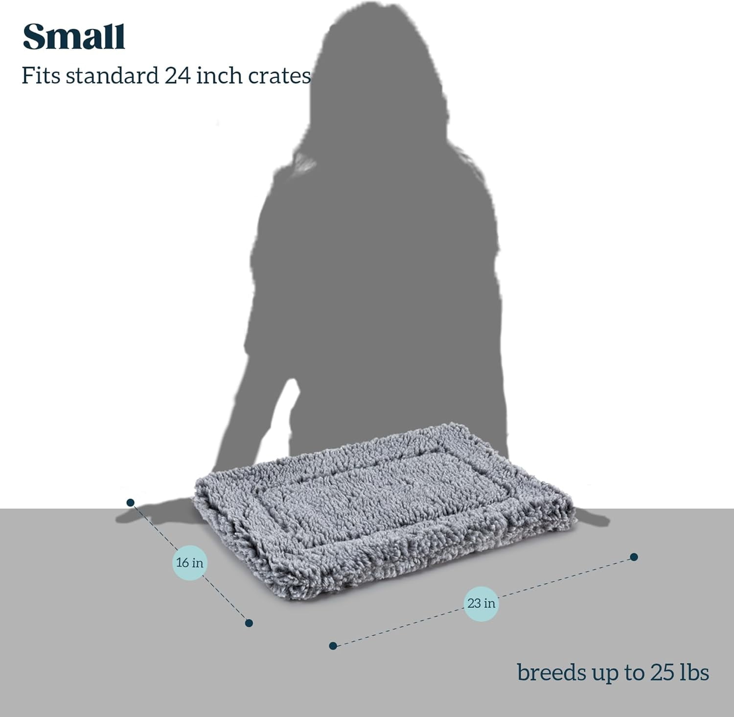 PELZIN Stoutwool Indestructible Dog Bed - Fluffy Chew Proof Dog Crate Pad - Tough Kennel Pad for Aggressive Chewers - Washable, Ideal for Small Breeds & Fits 24-Inch Crate - 23"x16", Charcoal