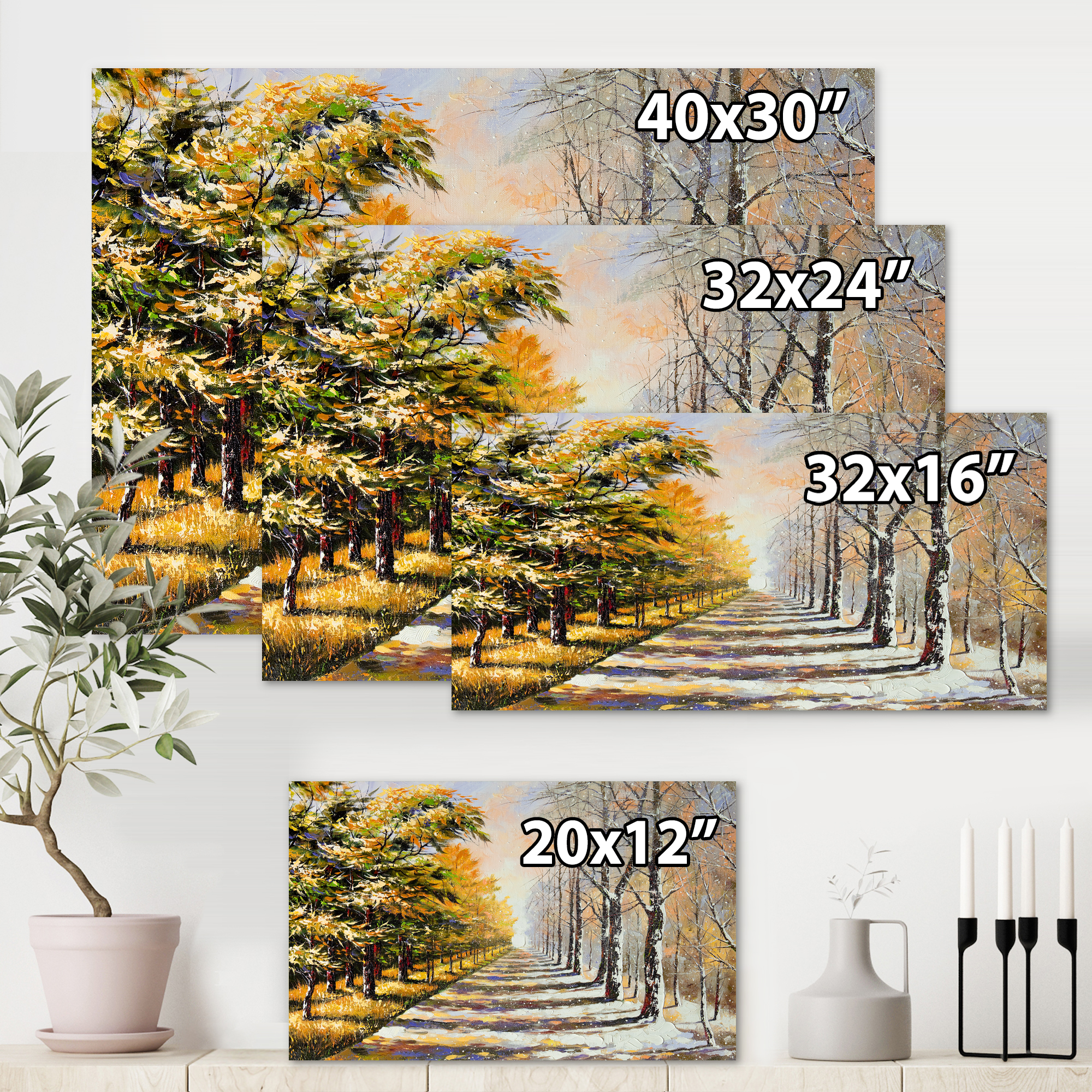 Designart ' Allegory On Theme Autumn and Winter ' Traditional Canvas Wall Art Print