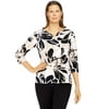 Alfred Dunner Womens Split Neck Plated Floral Top