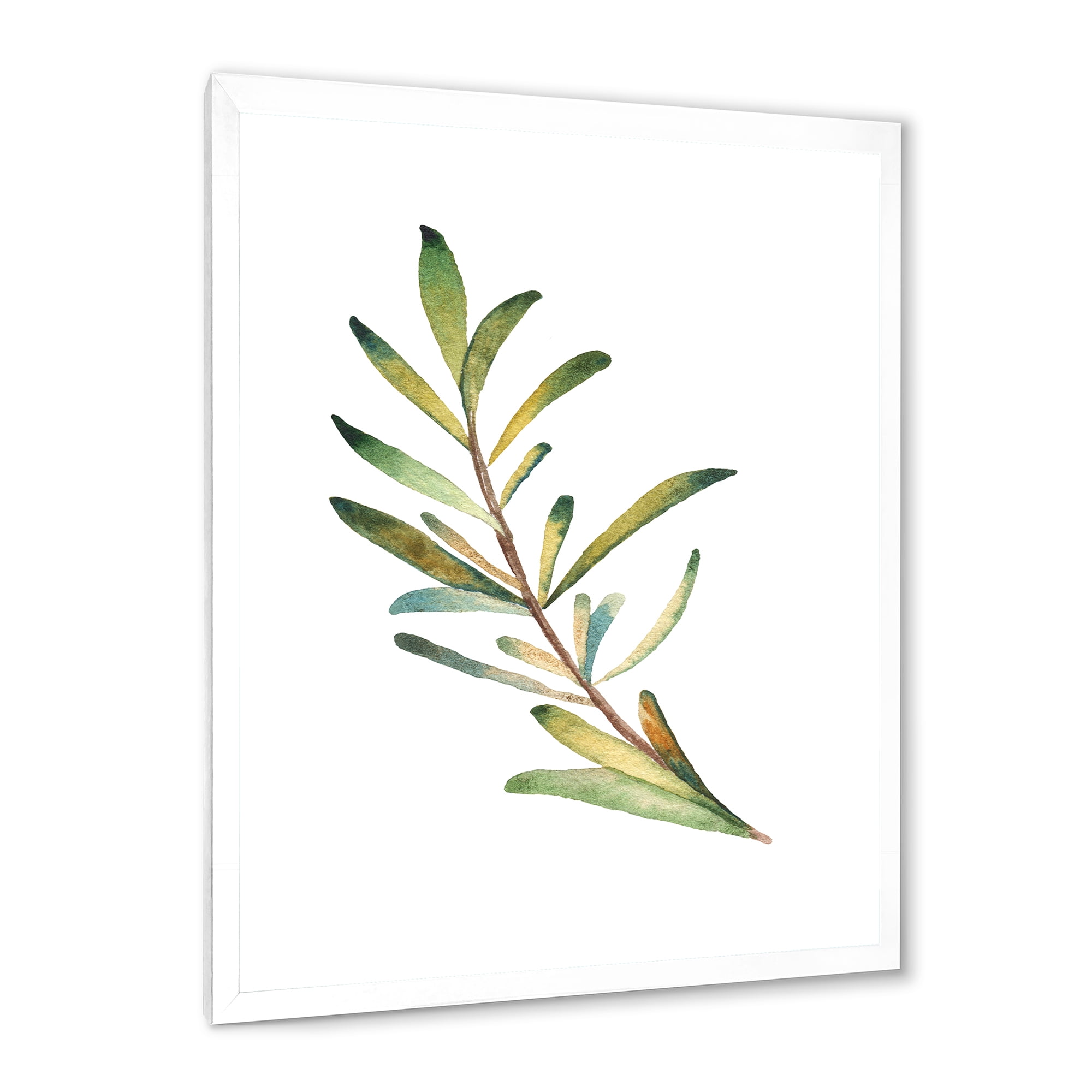Designart 'Leaf Rosemary Branch on White' Traditional Framed Art Print