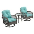 thumbnail image 3 of 3 Piece Patio Swivel Chairs, Swivel Conversation Set with Blue Cushions and Coffee Table, Outdoor All Weather Wicker Bistro Furniture Set, for Porch Lawn Balcony Backyard, 3 of 7