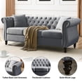 thumbnail image 4 of 2 Piece 3-Seater Velvet Chesterfield Sofa for Living Room, 80" Tufted Sofa Set with 4 Pillows, Curved Backrest Rolled Arms, Grey, 4 of 8
