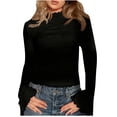 thumbnail image 2 of gbyLJF Women's Mock Neck Shirts Solid Color Long Sleeve Pullover Tops Casual Slim Fit Flare Sleeve Shirt Tops, 2 of 9