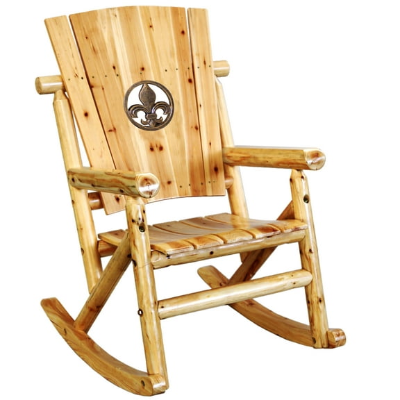 Leigh Country TX 95102 Aspen Adult Outdoor Wood Rocker with Fleur-De-Lis Medallion - Natural