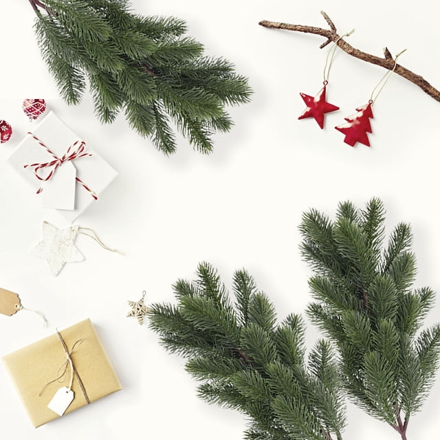 Lisbinx - 2 ramas artificiales de agujas, tallos navideños, plantas verdes, ramitas falsas, hojas artificiales, púas, manualidades, esprays para árbol de Navidad, coronas DIY
