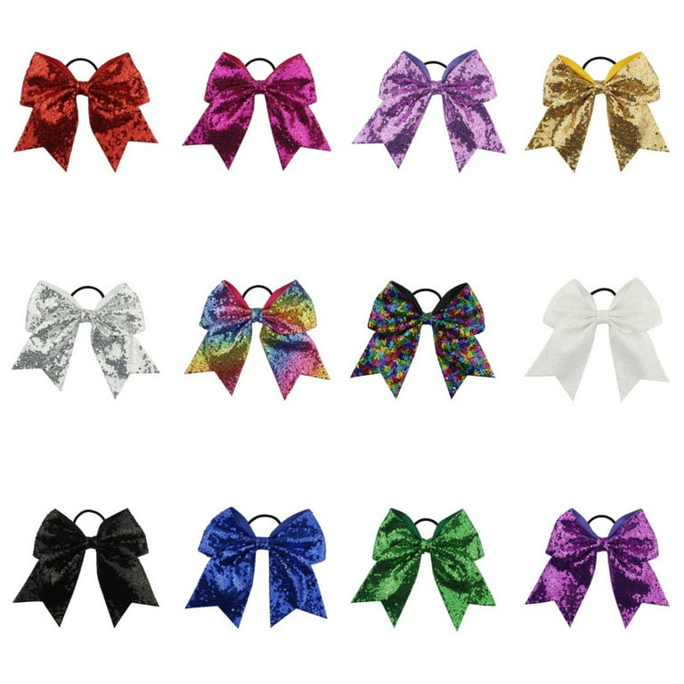 Glitter Softball Hair Ribbons for Girls, Burgundy Black & White on Ponytail  Elastic Holder Band