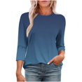 thumbnail image 2 of Plebaso T-Shirts à Manches 3/4 Col Rond pour Femmes Tee-Shirts Décontractés Amples Blouses Dégradées pour S-5TG, 2 of 7