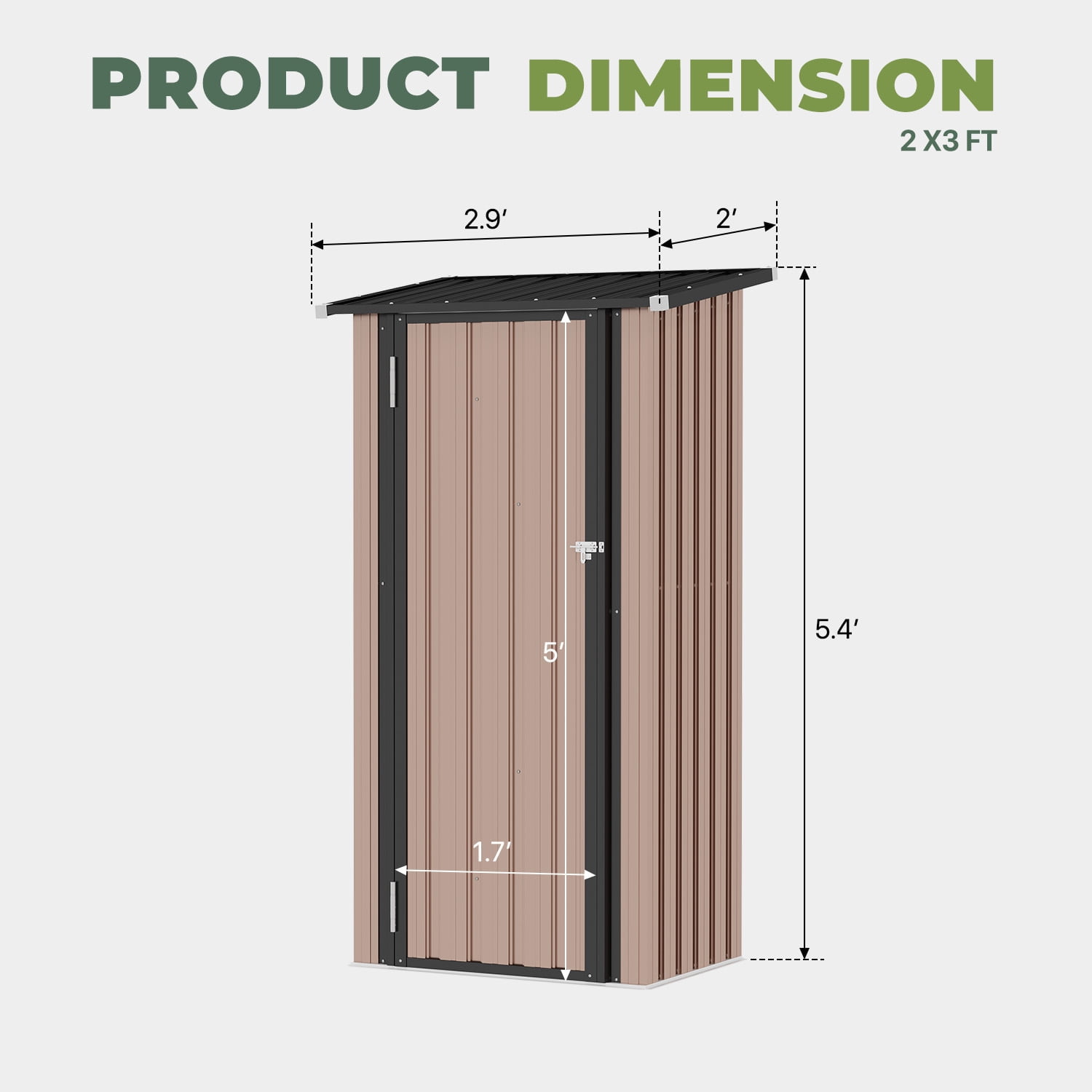 BaPiPro 3x3 ft Small Outdoor Storage Shed, Metal Tool Shed with Lockable Door for Garden Storage, Storage Cabinet Brown