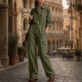 thumbnail image 3 of ClodeEU Women's Button Down Collared Long Sleeve Jumpsuit,High Waist Wide Leg Romper with Pockets ,Women's Plus L, 3 of 3