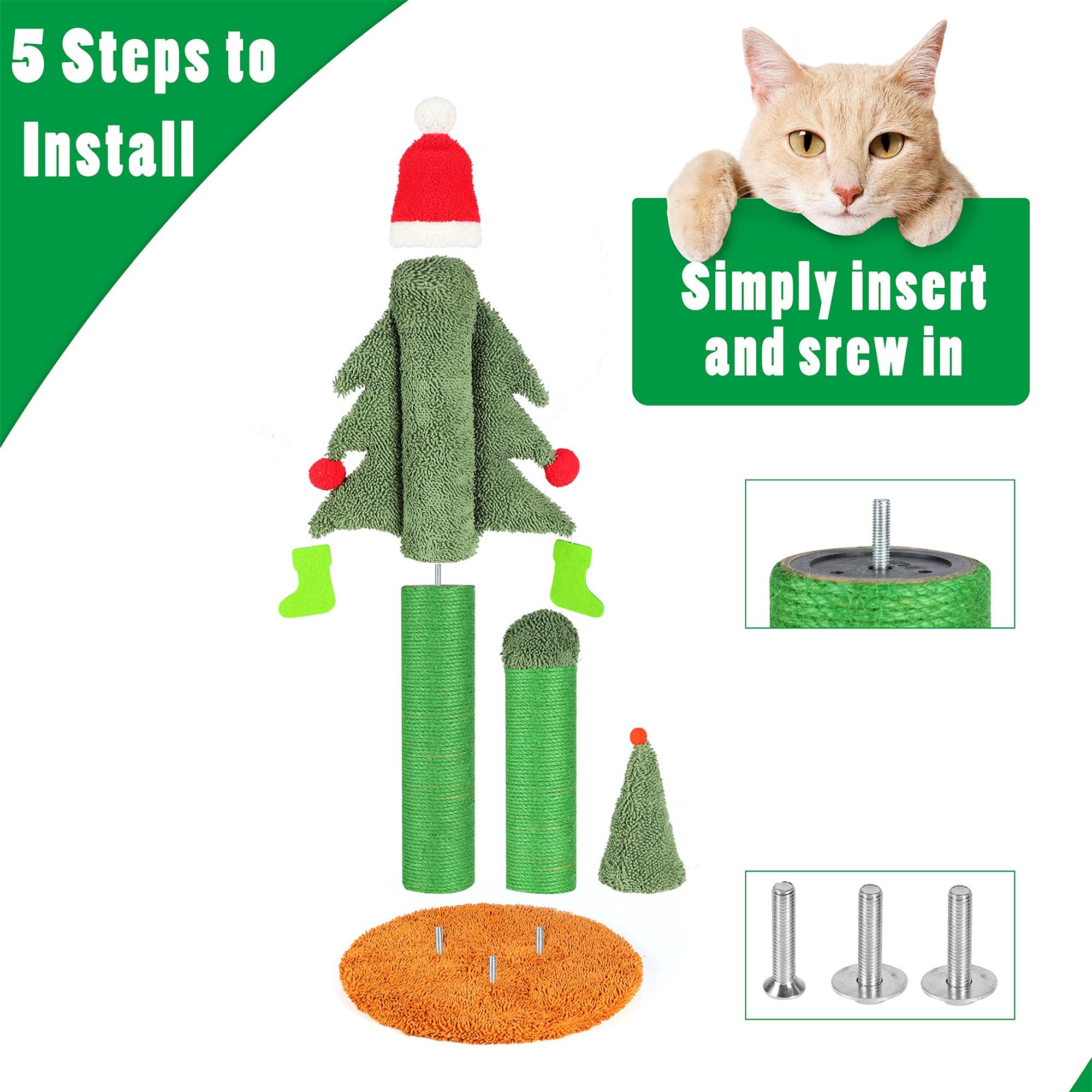 Pefilos 32" Indoor Cat Scratching Post, Christmas Tree Cat Scratcher Post with Natural Sisal Rope, Cat Tree for Small Kitten, Green