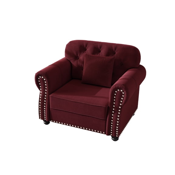 41.3"Upholstered Velvet Sofa with Nailhead Trim and Rolled Armrests,Mid-Century Modern Chesterfield Sofa with Button Tufted,Includes 1 Pillows,Burgundy