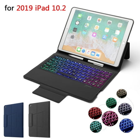 Bluetooth keyboard for For ipad 10.2 inch (2019) Tablet Colorful backlight with magnetic button automatic sleep/wake keyboard holster wrapped with pen tray Royal (Best Bluetooth Keyboard 2019)