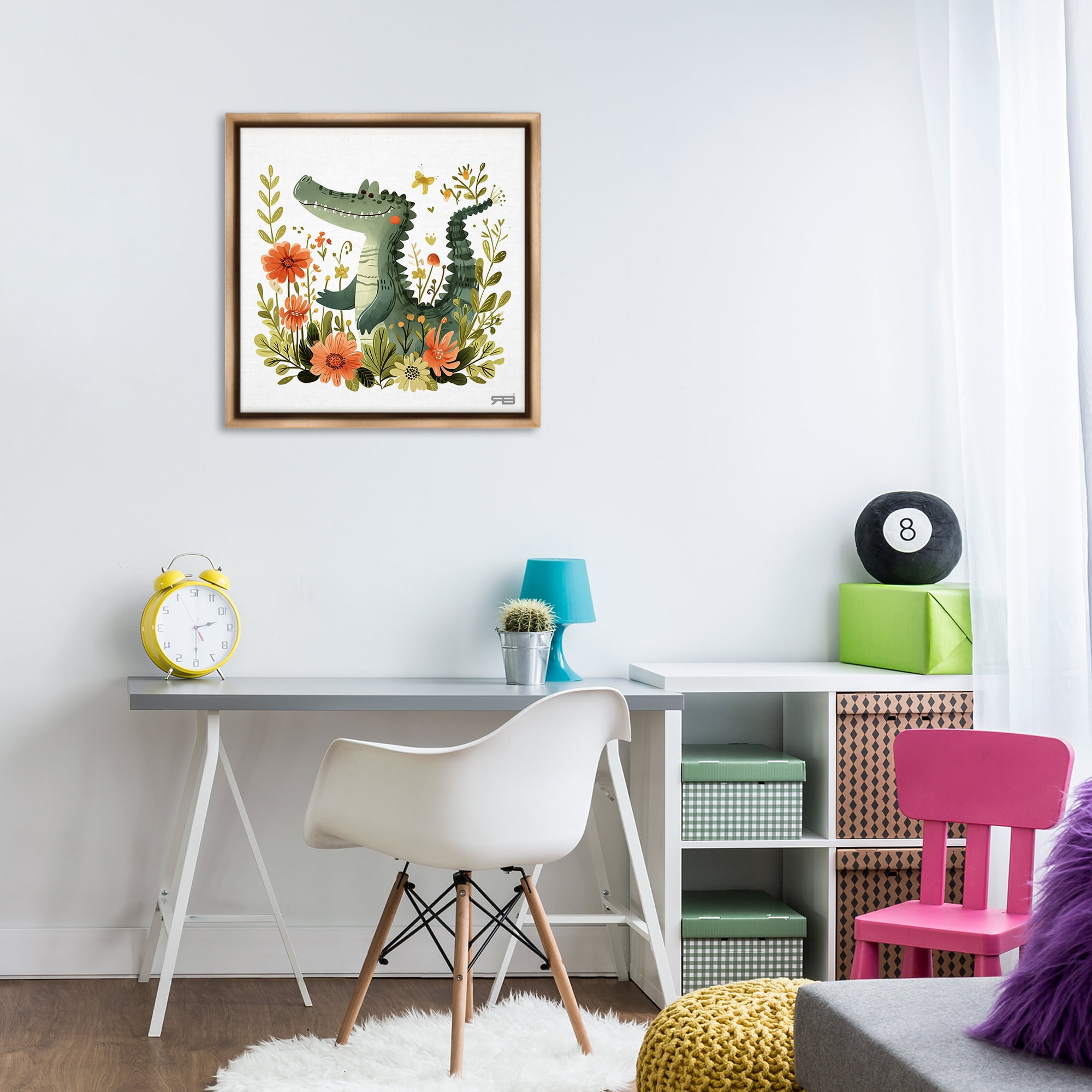 Stupell Industries Floral Happy Alligator Animals Painting Brown Floater Framed Canvas Art Print Wall Art, 25 x 25