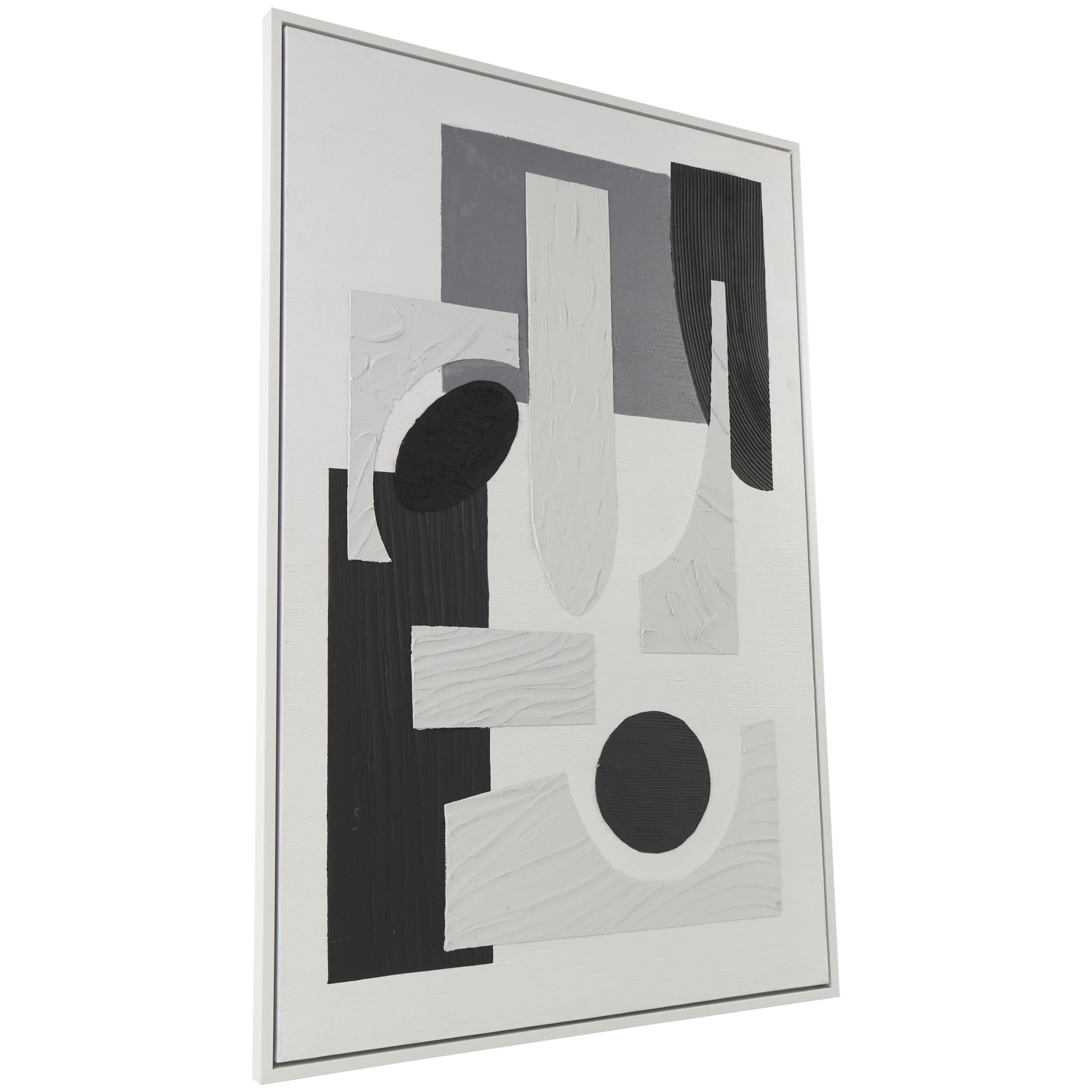 40" x 59" Textured Geometric Framed Wall Art with Various Shapes and Black Accents, by DecMode