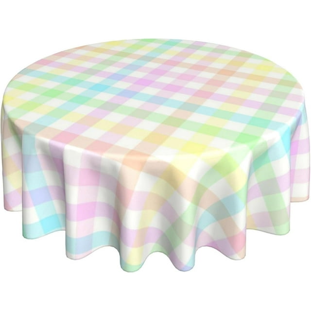 Easter Buffalo Plaid Check Tablecloth Round 60 Inch Colorful Checked Gingham Decorative Table Cloth Washable Wrinkle Stain-Resistant Polyester Spring Holiday Farmhouse Table Cover For Party Dinner