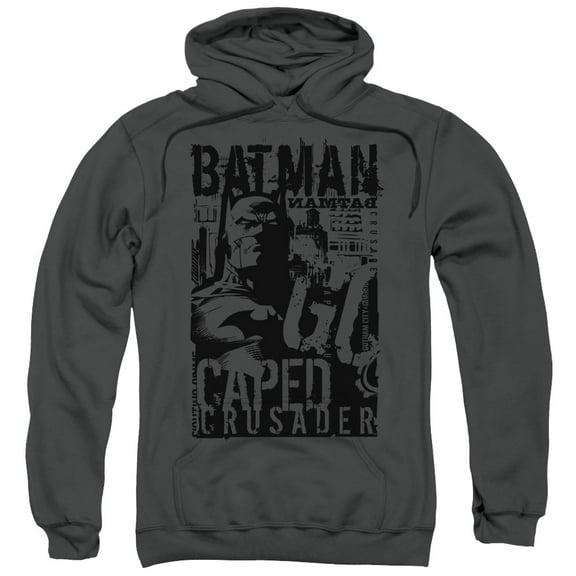Batman Caped Crusader Adult Pullover Hoodie Sweatshirt Charcoal