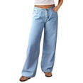 thumbnail image 1 of Vaqueros Flamingals de pierna recta para mujer, cintura media, azul claro, 1 of 5