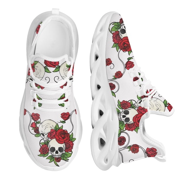 Zapatos de calavera con girasol y rosa para mujer, zapatillas de plataforma blancas y negras, zapatos casuales, zapatillas de mujer