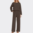 thumbnail image 2 of Womens Ribbed Knit Sets 2 Piece V Neck Long Sleeve Tops Elastic Wasit Wide Leg Pants Solid Color Lounge Sets Lightweight Loungewear Sets, 2 of 4