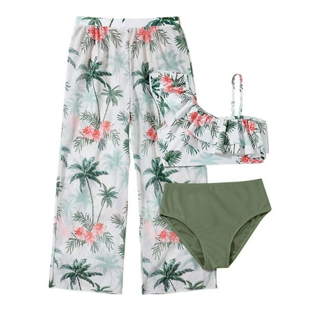 GXWEA Girls Swimsuit Swimsuits For Teens Girls 3 Pieces Bikini Bathing Suit With Rash Guard Pants Quick Dry Swimwear Cover-Up Sets Green 11-12 Years