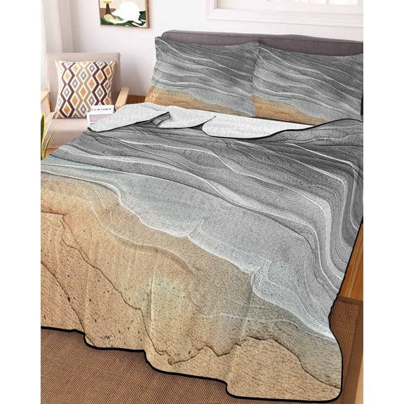 Grey Ombre Coastal Twin XL Size Down Alternative Comforter,Lightweight Comforter Quilt Bedding Set with Pillow Shams Summer Nautical Beach Ocean Seaside All Seasons Bed Comforter Duvet Insert 68"x98"