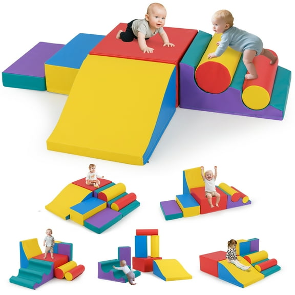 Gymax 7 PCS Toddler Climbing Blocks w/Hook & Loop Fasteners & Gift for 1  Baby