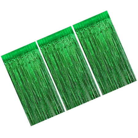 Image of 3 Pcs Green Rain Curtain Tinsel New Year Christmas Party Supplies Bachelorette Plastic Door Backdrop Aluminum Foil