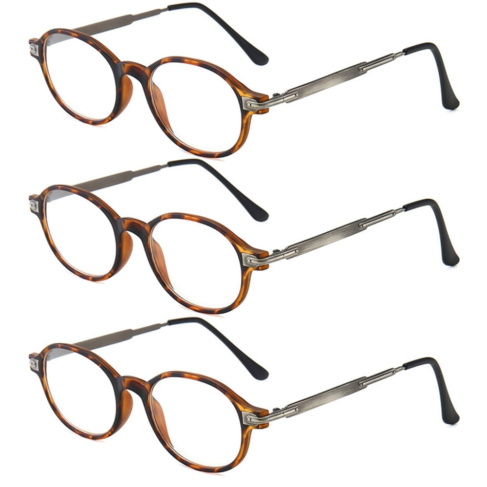 3 Pack Oversized Reading Glasses TR Metal Oval Readers for Men Women Presbyopic glasses