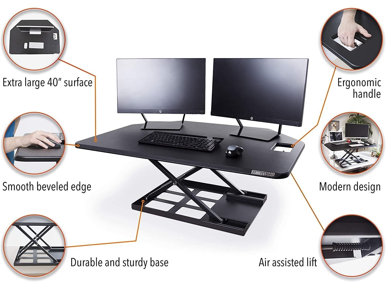 Stand Steady X-Elite Pro | Premier Corner Standing Desk Converter | Extra Large 40 Inch Sit to Stand Desk | Fully Assembled | Height Adjustable Desk Converter for Cubicles and L-Shaped Desks (Black)
