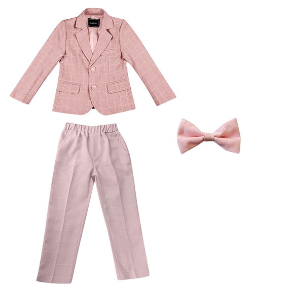 Timegard Baby Boys Outfits Clothes Toddler Suit Sets 3 Piece Plaid Jacket Pants Tie Kids Outfit Fall