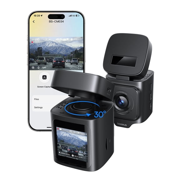 Baseus VD1 Pro Solar Dash Cam 4K 1080p, 4K 1080P Dash Camera for Cars, Battery Powered Parking Mode, Starvis Night Vision, 32 GB Card Included, 5GHz WiFi, GPS, Wide Angle,Voice Control